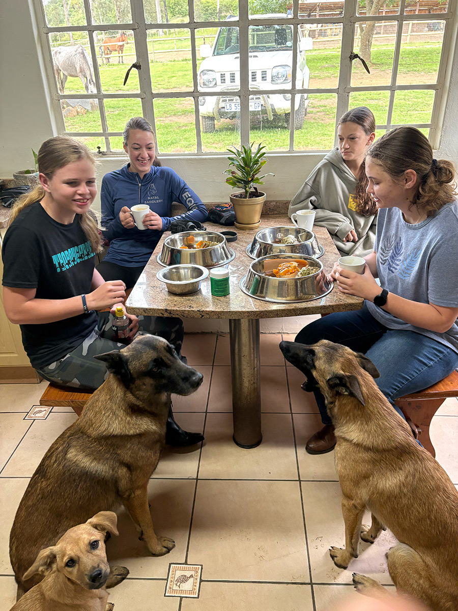 Image: group around table / farm community moment / students together