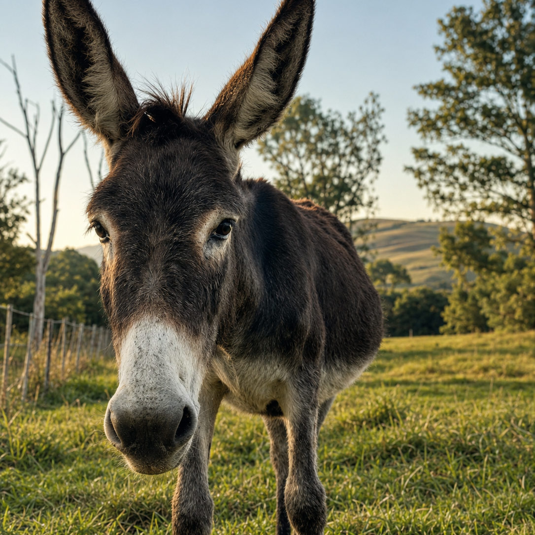 Donkey close-up in field