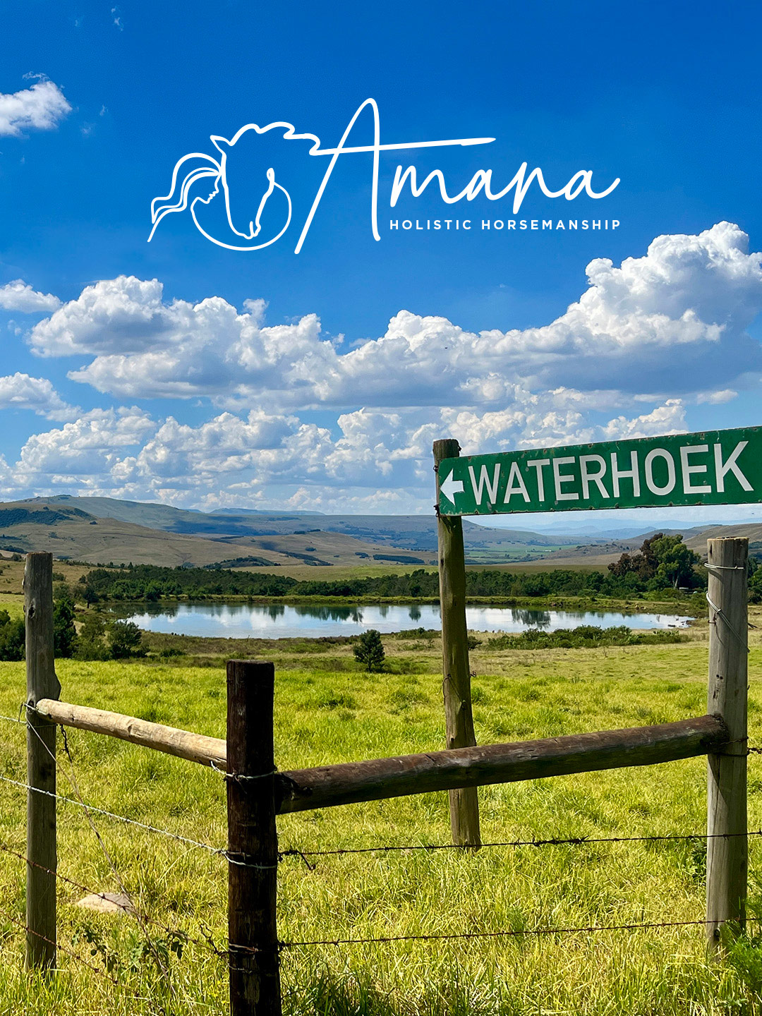Waterhoek farm sign overlooking the dam and Midlands hills