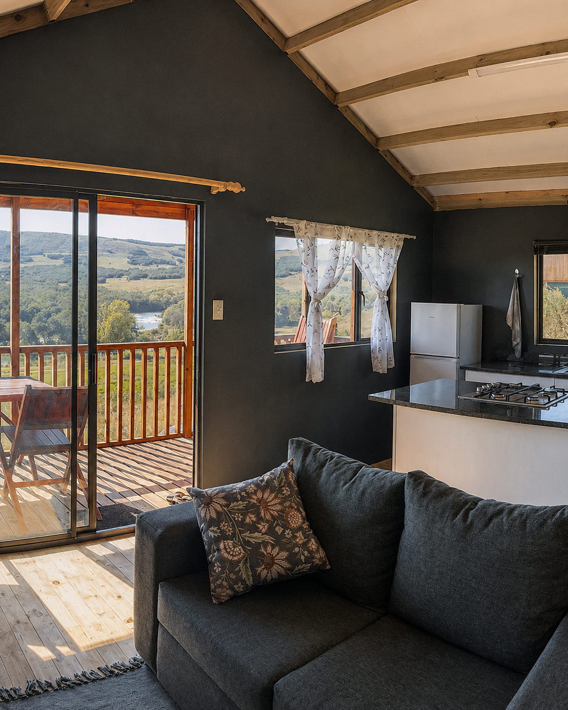 1-bedroom riverside cabin exterior